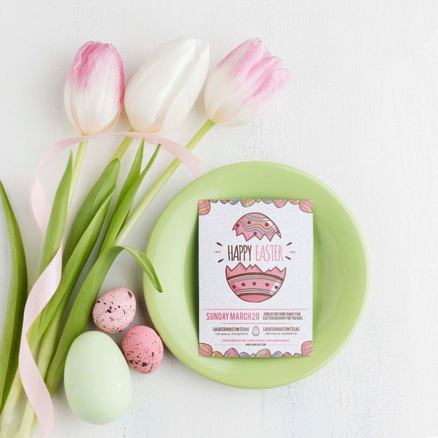 Tulips And Eggs On Table Psd