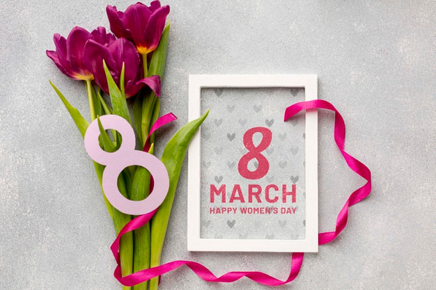 Tulips Beside Womens Day Date On Table Psd