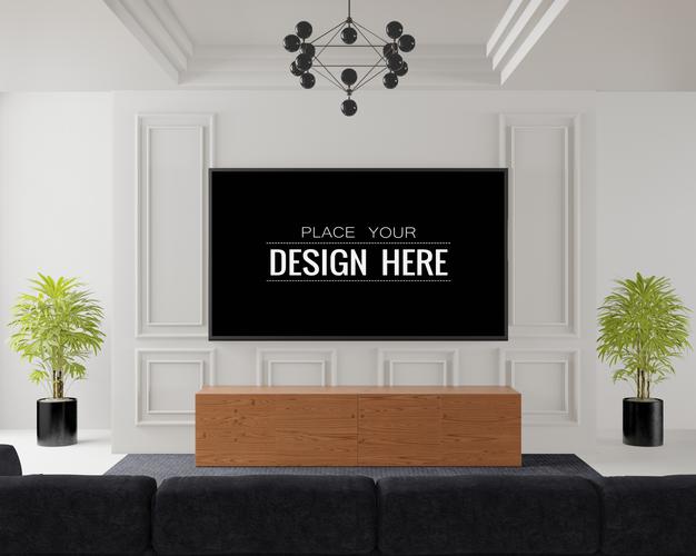 Tv Frame Mockup Interior In Living Room Psd