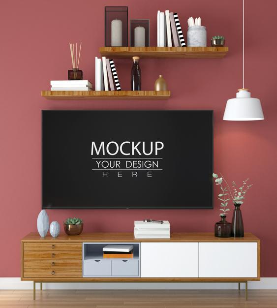 Tv In Living Room Mock Up Psd