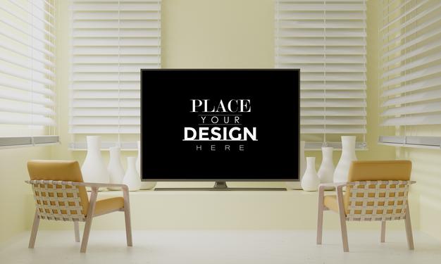 Tv In Living Room Mockup Psd