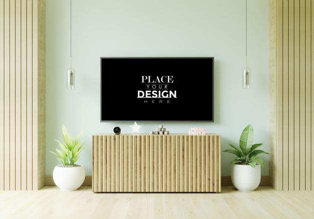 Tv In Living Room Mockup Psd
