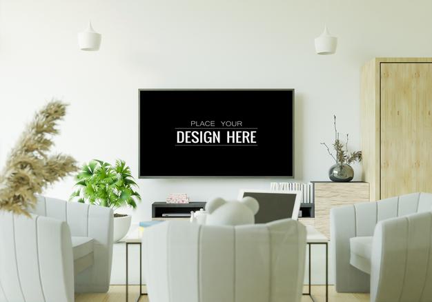 Tv In Living Room Mockup Psd