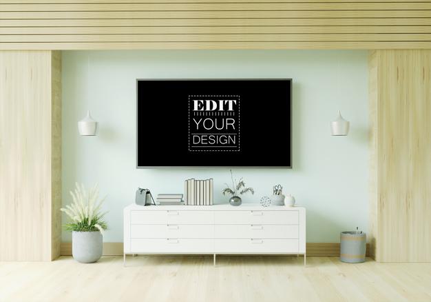 Tv In Living Room Mockup Psd