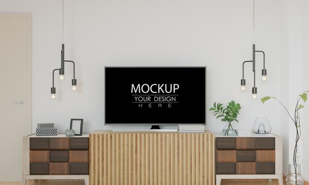 Tv In Living Room Mockup Psd