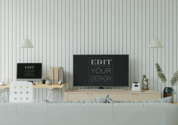 Tv In Living Room Mockup Psd