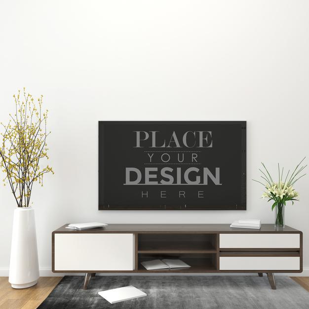 Tv In Living Room Mockup Psd
