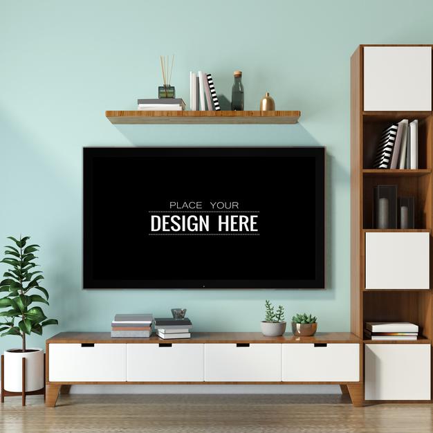 Tv In Living Room Mockup Psd