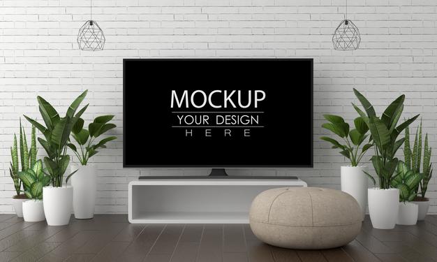 Tv In Living Room Mockup Psd