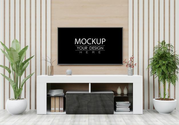Tv In Living Room Mockup Psd