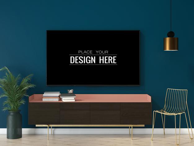Tv In Living Room Mockup Psd