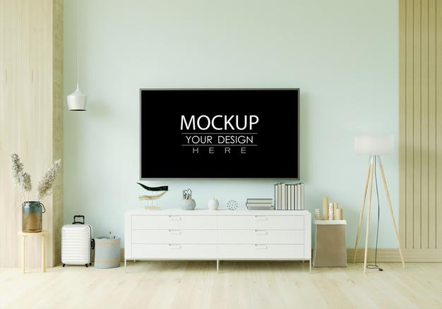 Tv In Living Room Mockup Psd