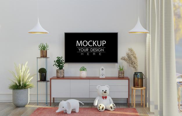 Tv In Living Room Mockup Psd