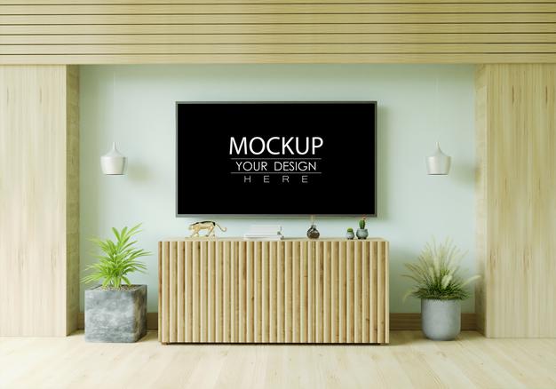 Tv In Living Room Mockup Psd