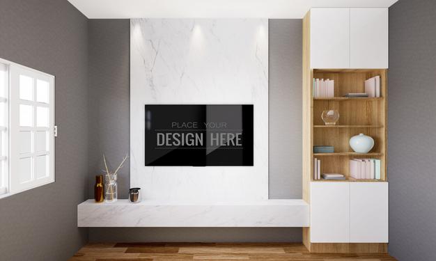 Tv In Living Room Mockup Psd