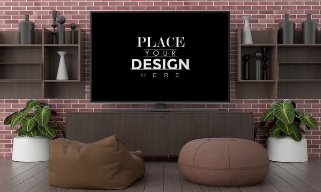 Tv In Living Room Mockup Psd
