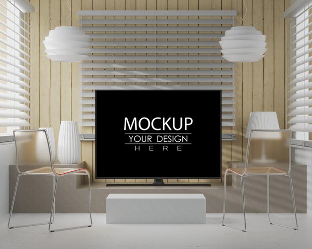 Tv In Living Room Mockup Psd