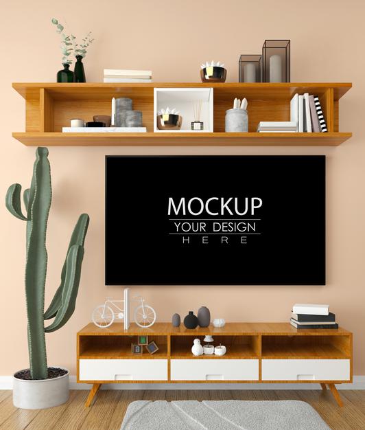 Tv In Living Room Mockup Psd