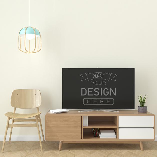Tv In Living Room Mockup Psd