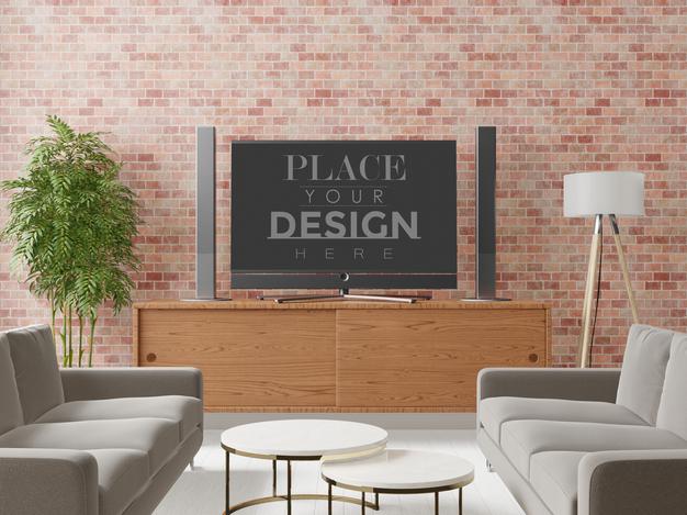 Tv In Living Room Mockup Psd