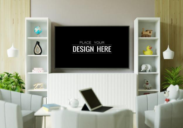 Tv In Living Room Mockup Psd