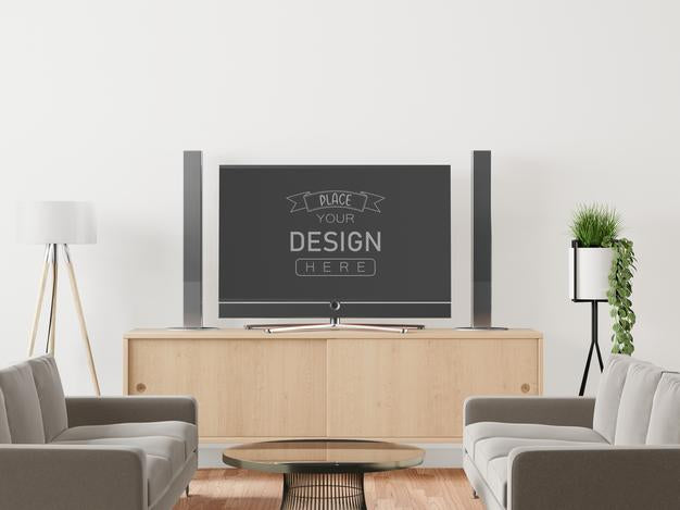 Tv In Living Room Mockup Psd