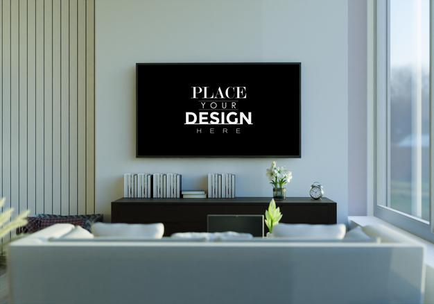 Tv In Living Room Mockup Psd