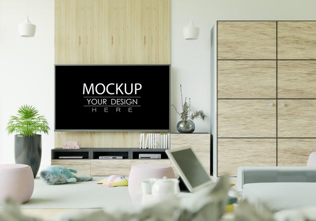 Tv In Living Room Mockup Psd