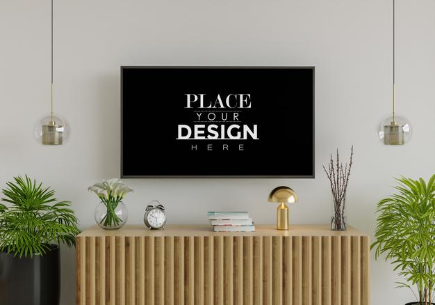 Tv In Living Room Mockup Psd
