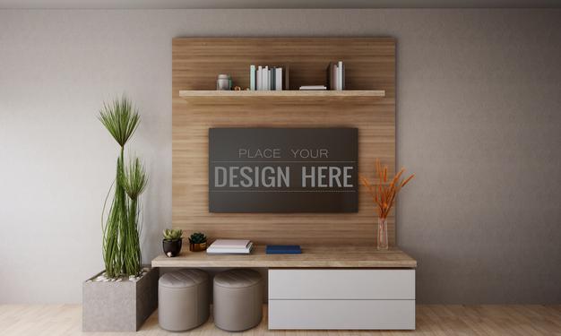 Tv In Living Room Mockup Psd