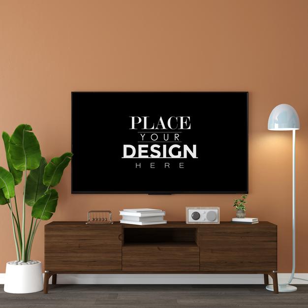 Tv In Living Room Mockup Psd