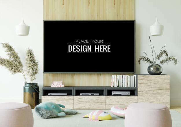 Tv In Living Room Mockup Psd