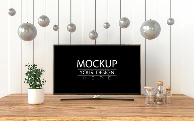 Tv In Living Room Mockup Psd