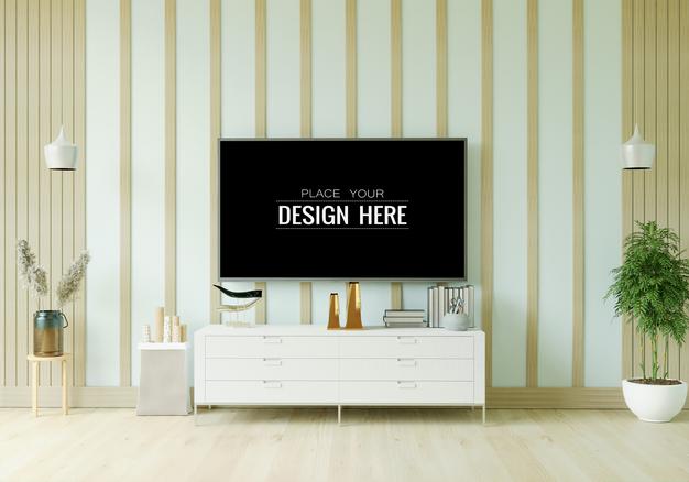 Tv In Living Room Mockup Psd