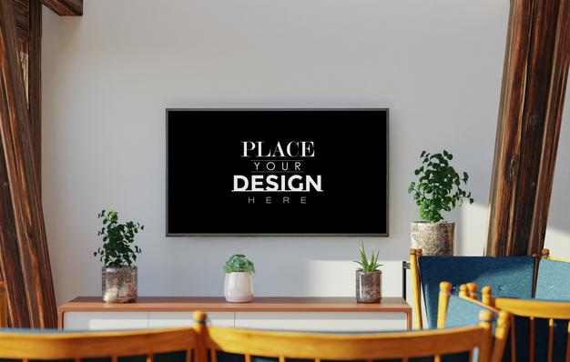 Tv In Living Room Mockup Psd