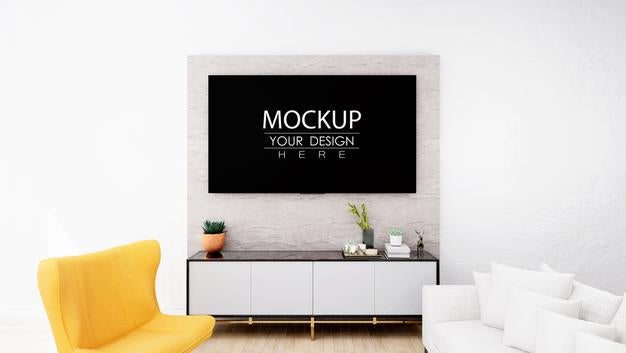 Tv In Living Room Mockup Psd