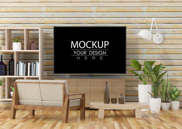 Tv In Living Room Psd Mockup Psd