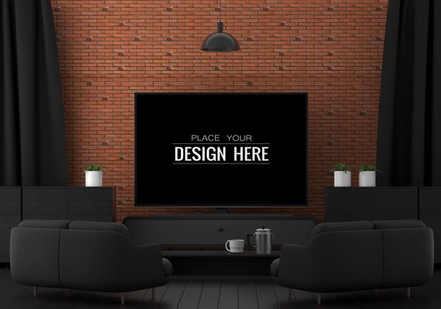 Tv In Living Room Psd Mockup Psd