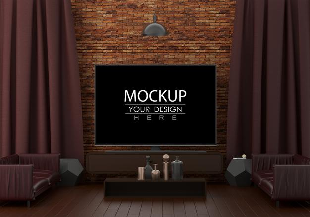 Tv In Living Room Psd Mockup Psd