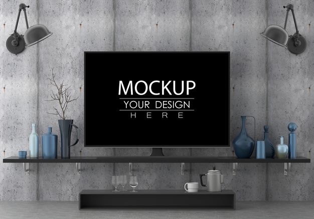 Tv In Living Room Psd Mockup Psd