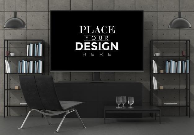 Tv In Living Room Psd Mockup Psd