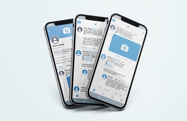 Twitter On Silver Mobile Phone Mockup Psd