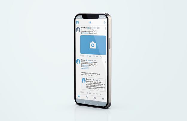 Twitter On Silver Mobile Phone Mockup Psd