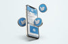 Twitter On Silver Mobile Phone Mockup With 3D Icons Psd