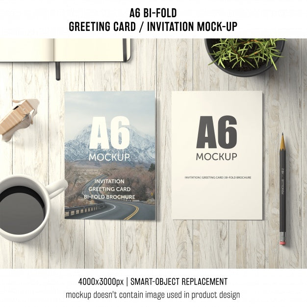 Two A6 Bi-Fold Greeting Card Mockups Psd