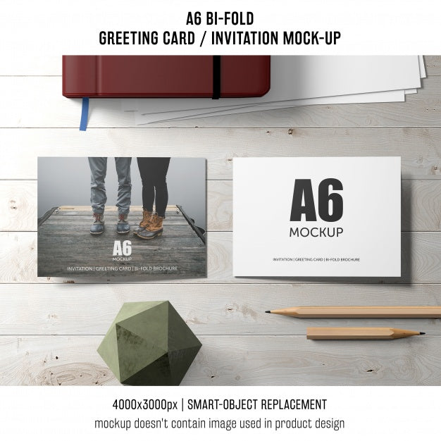 Two A6 Bi-Fold Invitation Card Mockups Psd