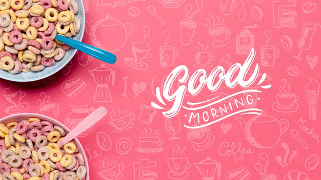 Two Bowls With Cereals And Spoons On Table Psd