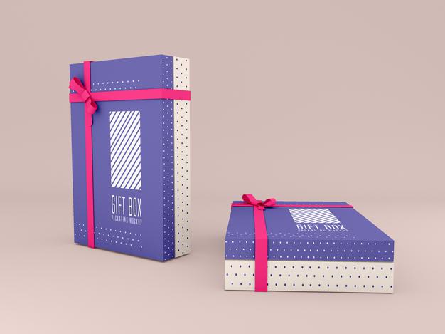 Two Decorated Gift Box Mockup Psd