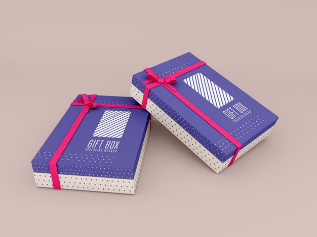 Two Decorated Gift Box Mockup Psd