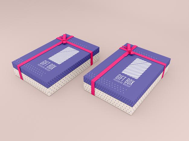 Two Decorated Gift Box Mockup Psd